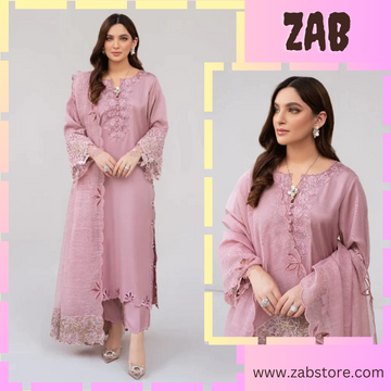 Nisa, Lawn 3.piece embroidered Summer suit with Orgenza Dupatta. ZAB636